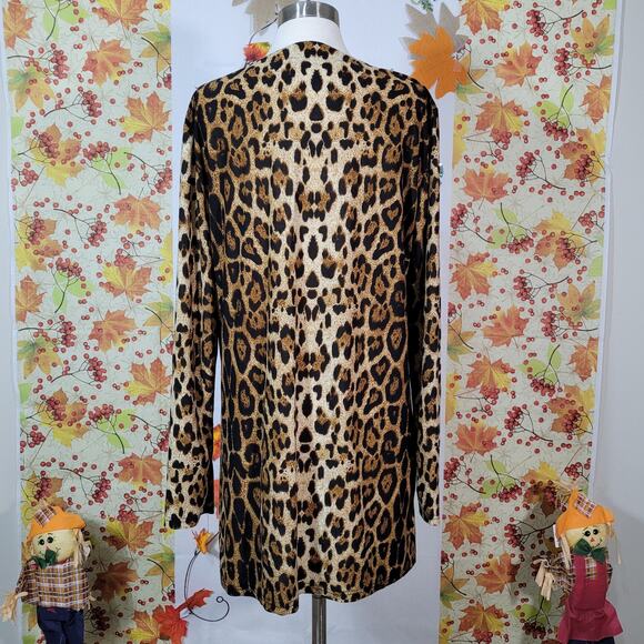 Women's Multicolor Leopard Animal Print Button Front Sweater Pockets Size XXL - Picture 3 of 7